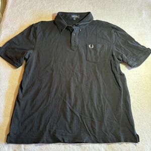 Fred Perry Mens XXL Black Short Sleeve Pique Polo Shirt Chest Pocket Logo